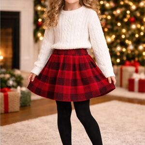 Green Dog Girls Red & Black Plaid Skirt | Size 6 | Elastic Waist